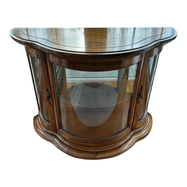 Vintage French Provincial Style Lighted Demilune Curved Glass Console ...