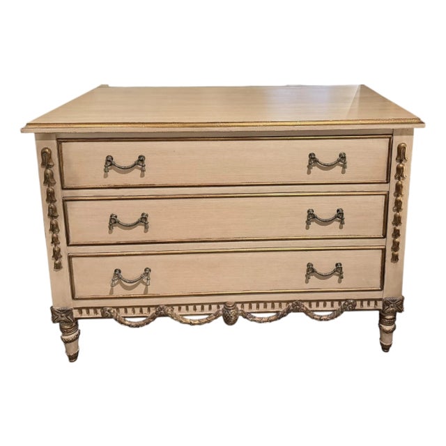 1 of 2 Nancy Corzine Neoclassical Ivory Nightstand Commode Chest of Drawers For Sale