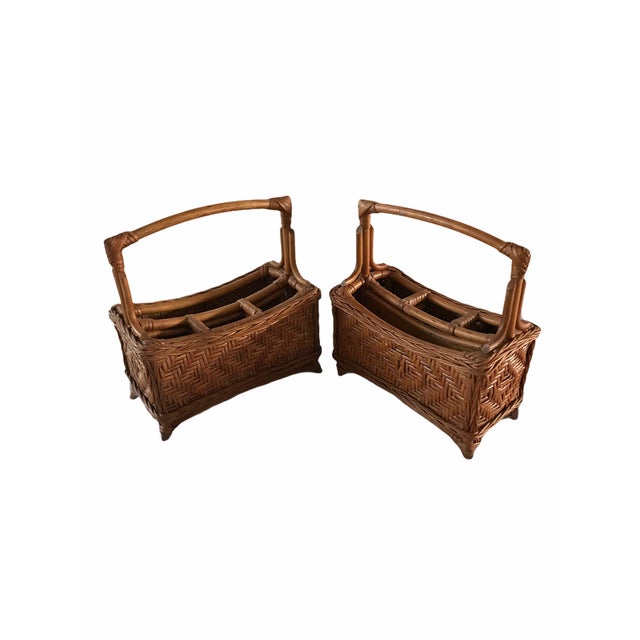 Darling vintage bamboo and woven wicker organizational accessory. This could be used on a desk, for stashing remotes,...