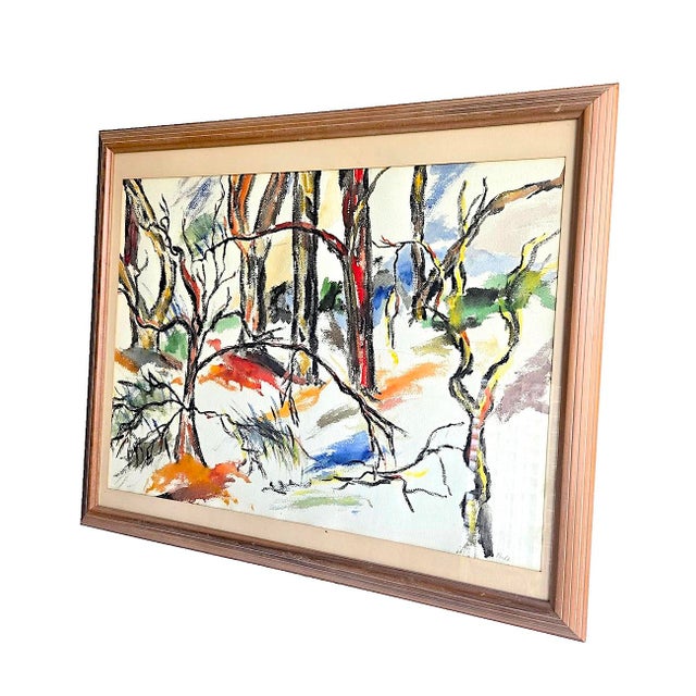 Wood Vintage Framed Abstract Expressionist Gouache Mixed Media Painting, "California Summer", by Judith Pacht, Signed For Sale - Image 7 of 13