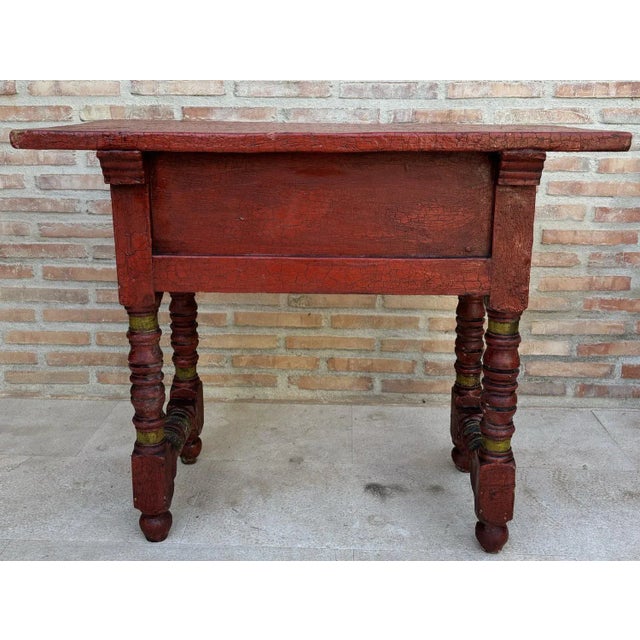 Red Lacquered Console Table with Gilt Accents and Carved Apron, 1940s For Sale - Image 12 of 13