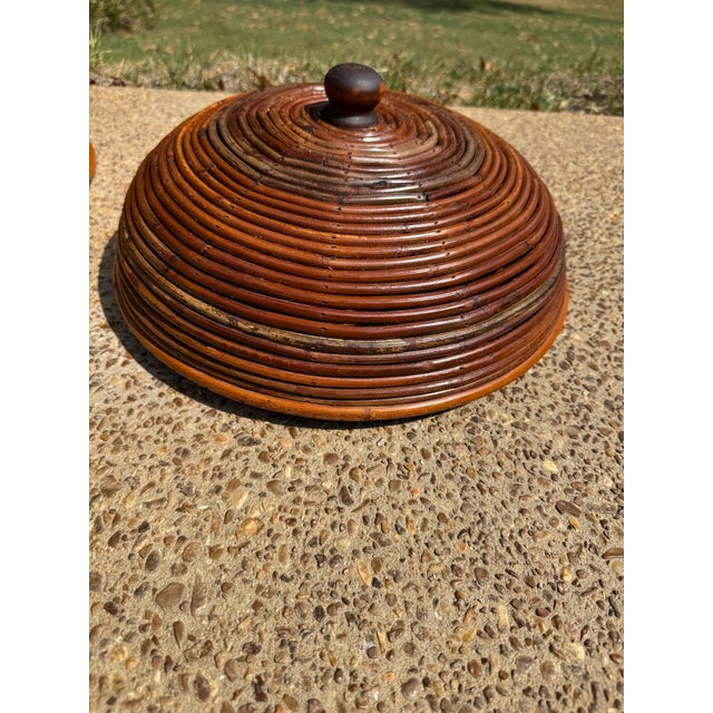 Large Vintage Crespi Style Pencil Reed Rattan Lidded Floor Basket For Sale - Image 6 of 11