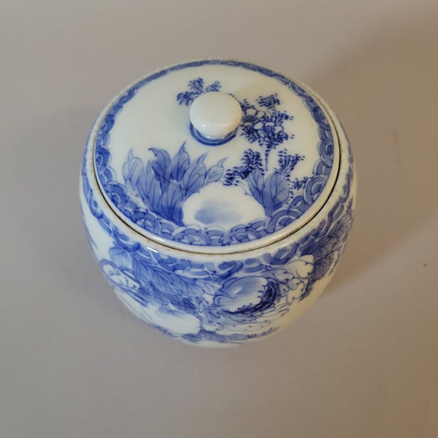 Japanese Antique Japanese Blue & White Porcelain Mizusashi Water Jar For Sale - Image 3 of 11