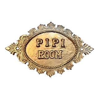 Late 20th Century Pipi Room Brass Door Plaque Sign For Sale