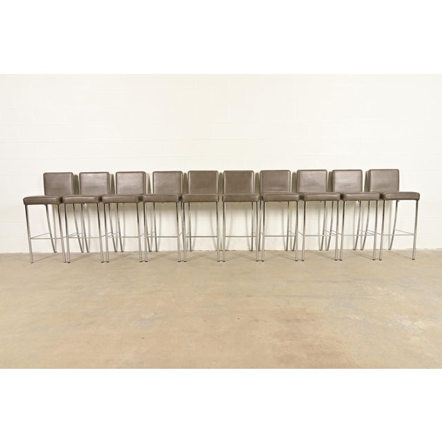 Mid-Century Modern Steelcase Coalesse Modern Leather and Chrome Bar Stools, Set of Ten For Sale - Image 3 of 13