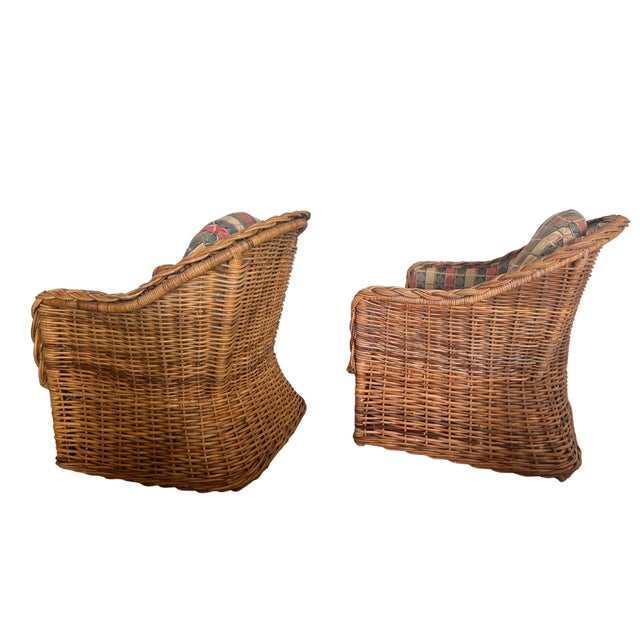 Late 20th Century Vintage Rattan Club Chairs + Ottoman | Thick Braided Honey Cane | Palm Beach Coastal Style - 3 Pieces For Sale - Image 5 of 7