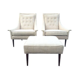 Mid-Century Lounge Chairs with Ottoman- A Pair For Sale