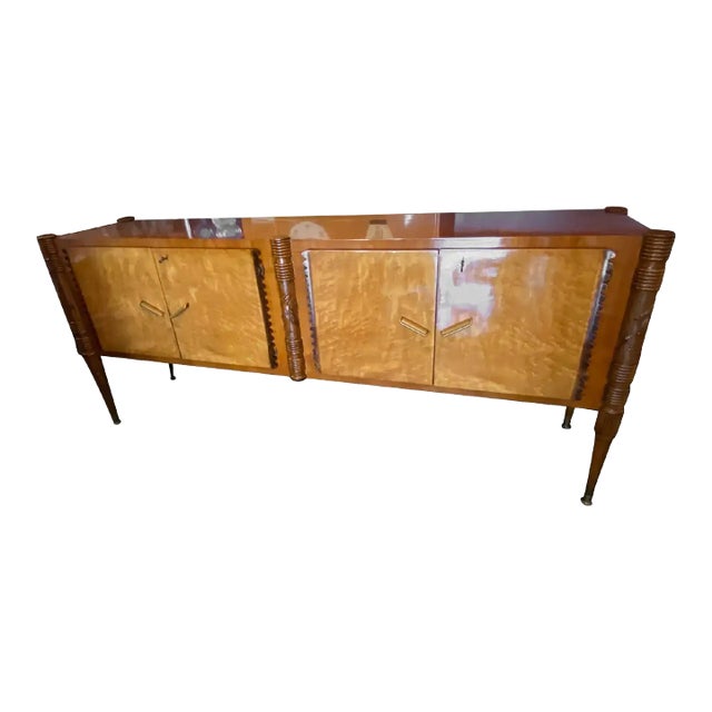 1950s Mid-Century Modern Hand-Carved Wood Italian Sideboard by Pier Luigi Colli For Sale