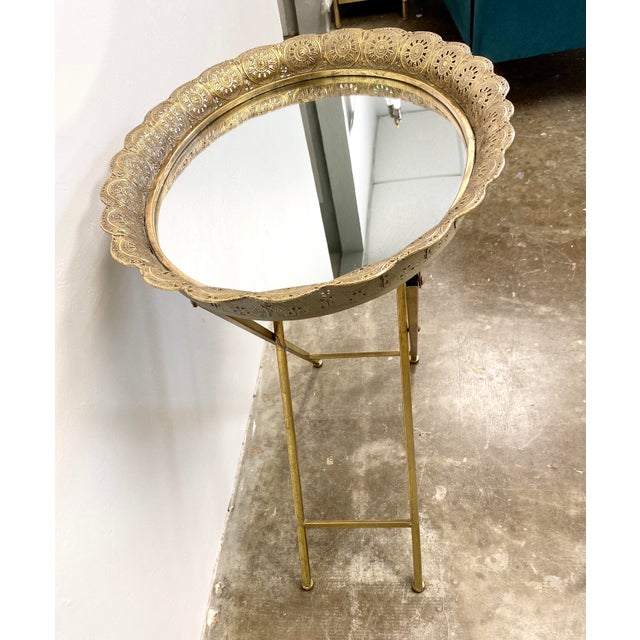 Gold Metal Oval Filigree Mirrored Folding Accent Table Chairish