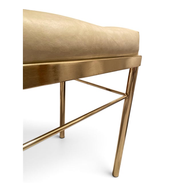 Vintage Koch Originals Brass Vanity Bench Tufted Cream Vinyl Hollywood Regency For Sale In Miami - Image 6 of 9