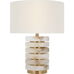 Windsor Smith by Visual Comfort Signature Diski Medium Table Lamp in Alabaster and Hand-Rubbed Antique Brass with Linen Shade