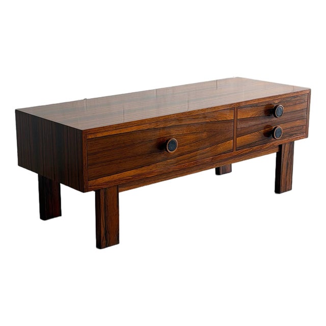 Rosewood Low Chest Entry Bench Drawers Symmetrical Grain Storage Sweden 1960s For Sale