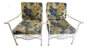 1970s Palm Beach Regency Wrought Iron Patio Arm Chairs - Set of 2