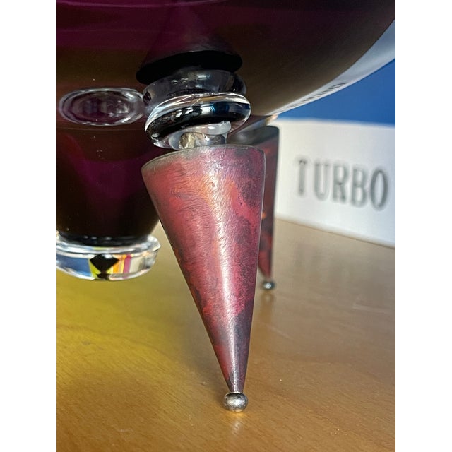 Amethyst 1980s Memphis Design Ettore Sottsass Style Metal Footed Amethyst Glass Bowl Fontana Arte Style For Sale - Image 8 of 12