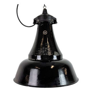Industrial Bauhaus Black Enamel Pendant Lamp, 1930s For Sale
