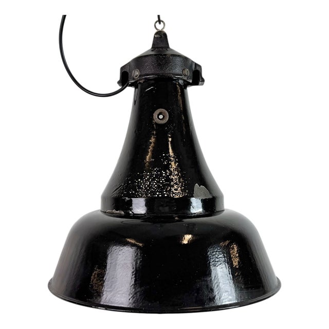 Industrial Bauhaus Black Enamel Pendant Lamp, 1930s For Sale