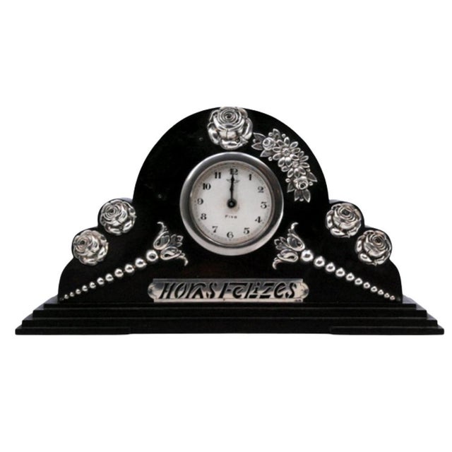 Metal Table Regulator Clock with Silver Applications For Sale - Image 7 of 7