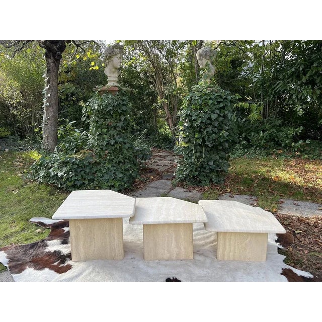 Italian Cream Travertine Nesting Tables, 1970s, Set of 3 For Sale - Image 10 of 10