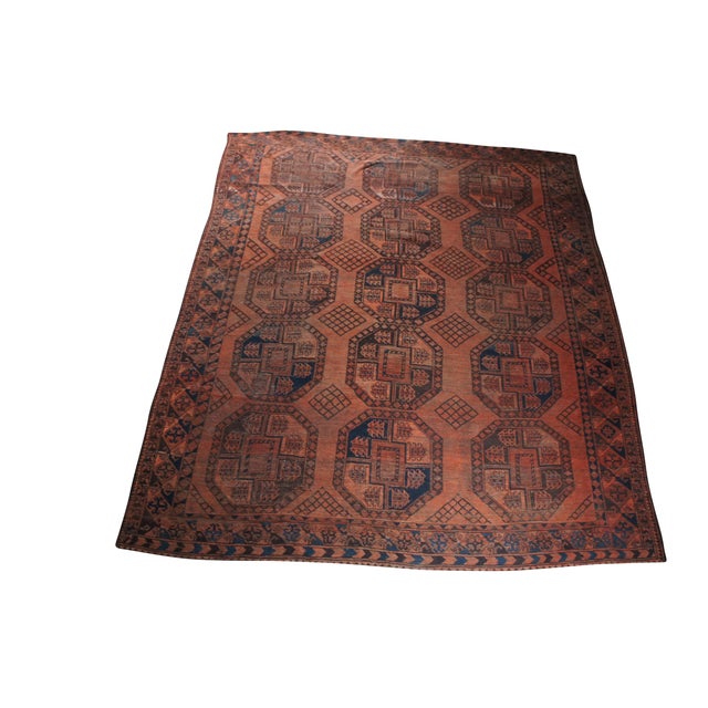 Vintage Hand Knotted Oriental Red & Black Geometric Area Rug Carpet 9' x 11' Dimensions: 110" x 129"