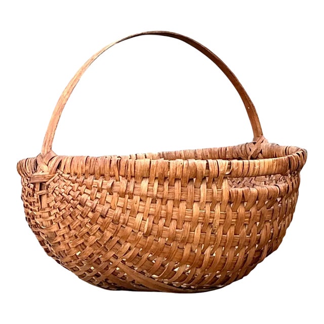 Vintage Handwoven Shaker Rattan Basket For Sale