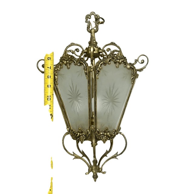 Vintage Spanish Rococo Style Etched Glass Wired Pendant Light For Sale - Image 11 of 12
