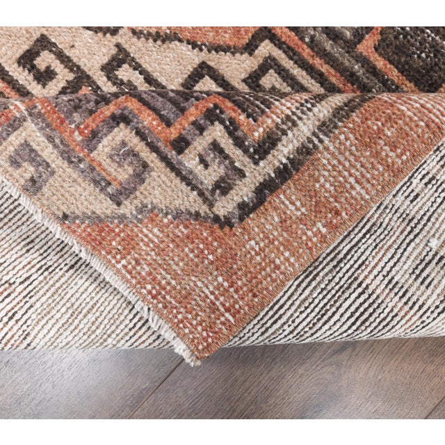 Textile 1960s Orange Geometric Turkish Hand-Knotted Runner Rug For Sale - Image 7 of 8