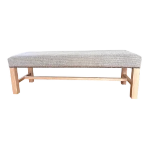 Lee Industries Victoria Gray Ottoman Bench in Natural Wood Finish