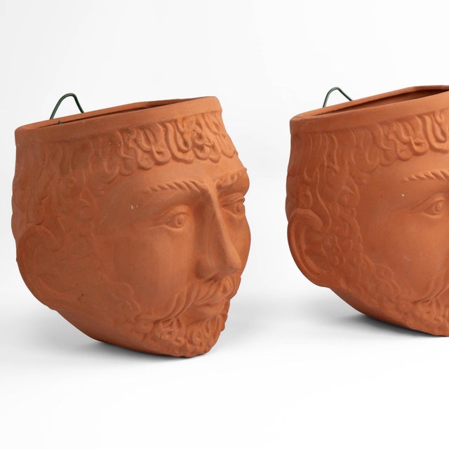 Vintage Terracotta Male God Face Wall Planters by Rookes Pottery - Set of Two For Sale - Image 16 of 17