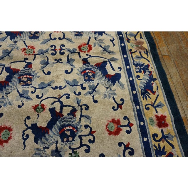 1930s Luxurious Silk Pile Antique Ivory Artistic Chinese Foo Dog Design Rug For Sale - Image 13 of 18