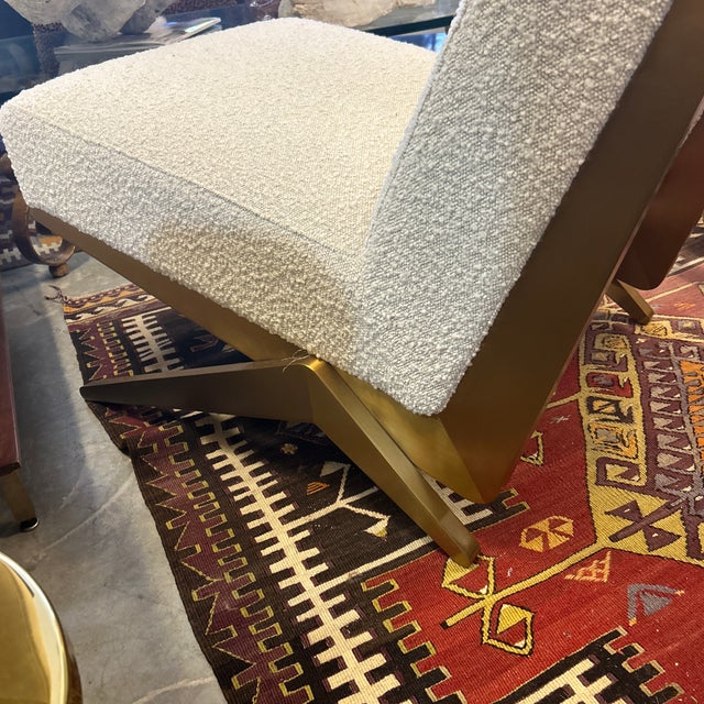 Brushed Brass Angular Frame Boucle Lounge Chair For Sale - Image 9 of 10