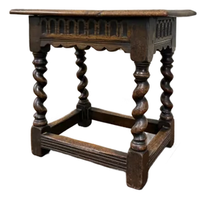 Antique English Footstool Bench Stool Joint Stool Barley Twist Carved Oak c.1900