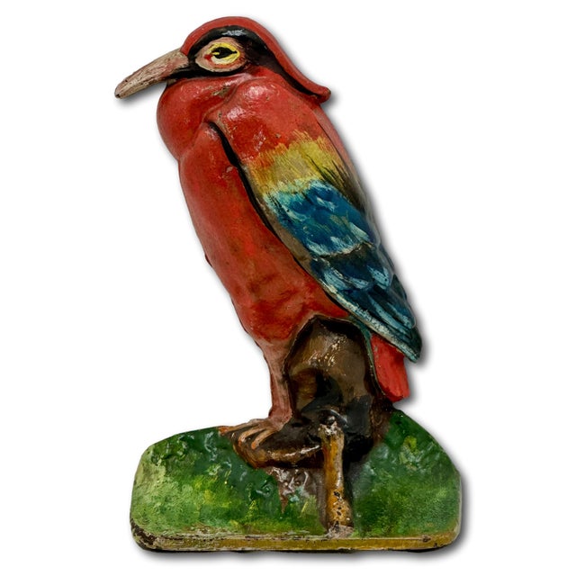 American Outstanding & Rare Antique Beautifully Hand Painted Albany Foundry Cast Iron Heron Doorstop Circa 1920s For Sale - Image 3 of 18