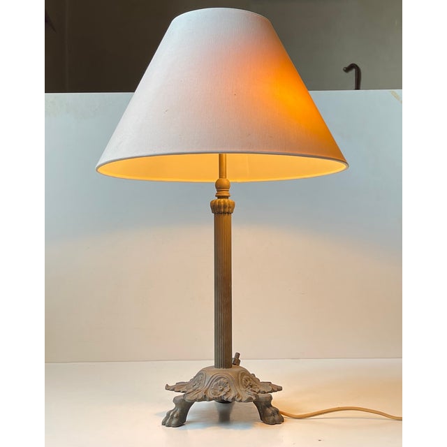 Antique Danish Brass Lion Paw Table Lamp, 1920s For Sale - Image 11 of 11