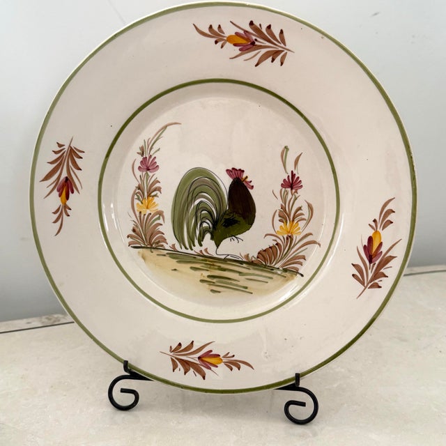 French Country Hand-Painted Rooster Plate For Sale - Image 6 of 6