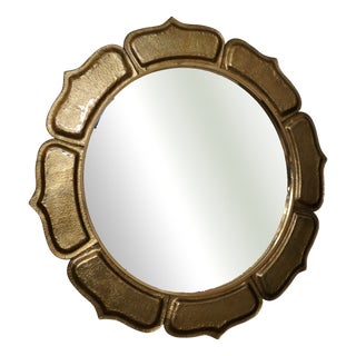 Italian Murano Gold Art Glass and Brass Wall Mirror, 2000 For Sale