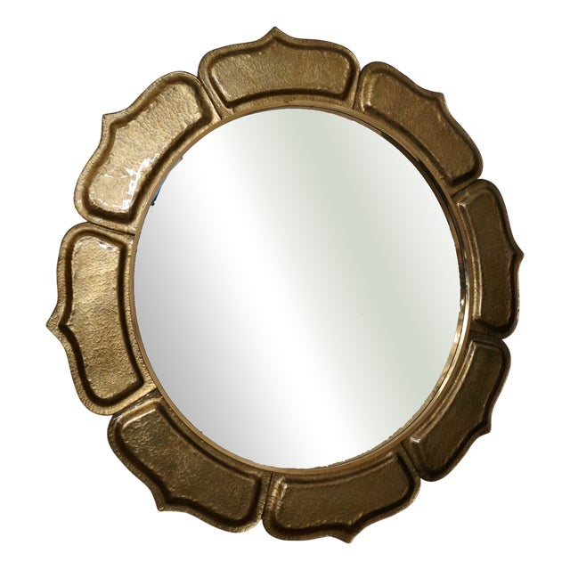 Italian Murano Gold Art Glass and Brass Wall Mirror, 2000 For Sale