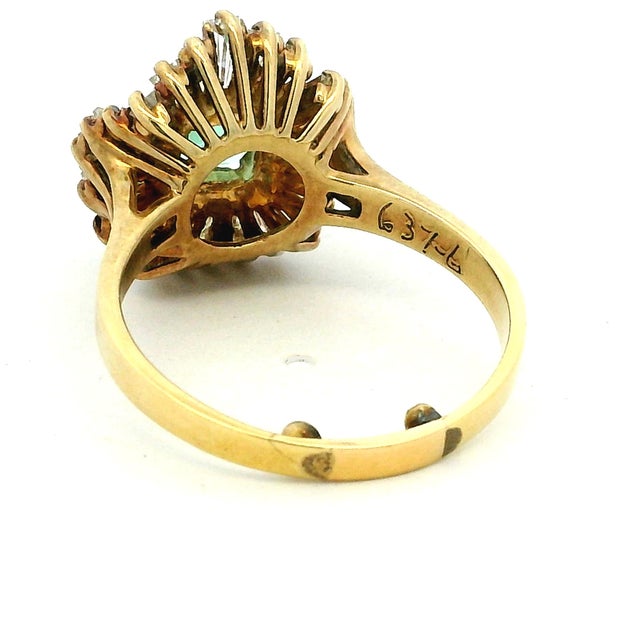 Metal Vintage 14k Gold Emerald & Diamond Ballerina Ring, Circa 1980, Size 7 For Sale - Image 7 of 11