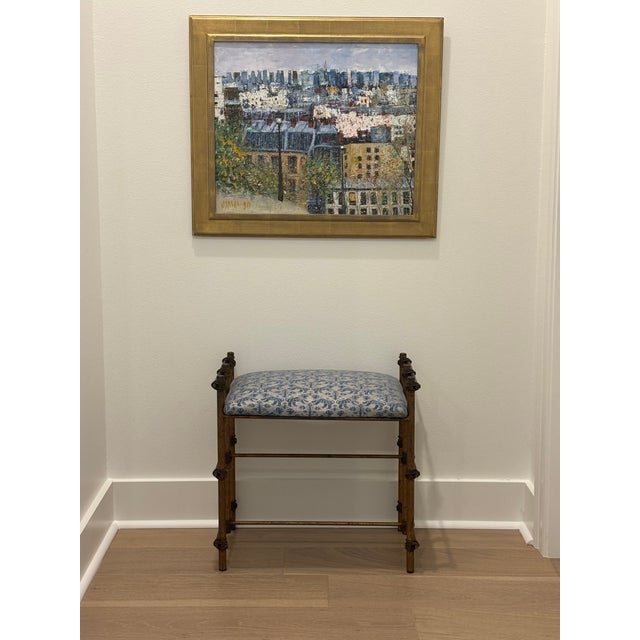 Blue Vintage Gilt Rope Metal Vanity Stool in Fortuny Richelieu Fabric For Sale - Image 8 of 18