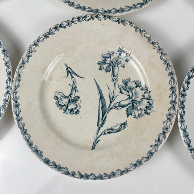Antique Dessert Plates with Carnation Pattern from KG Lunéville, 1890s, Set of 6 For Sale - Image 13 of 14