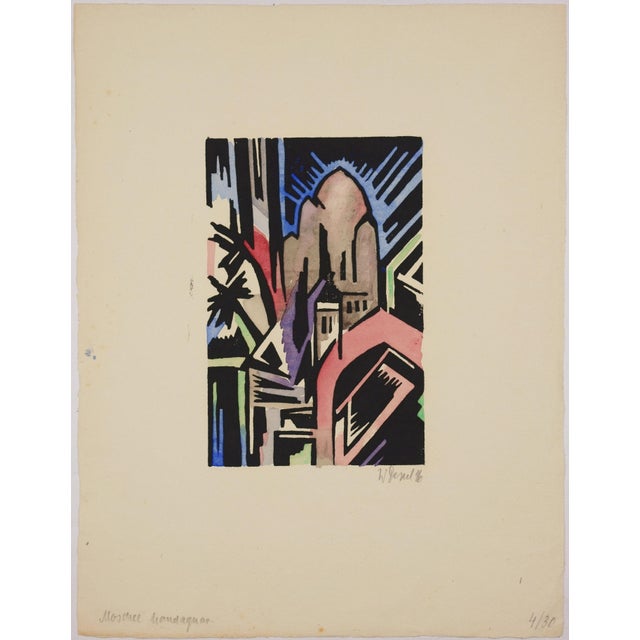 Walter Dexel, Mosque, 1916, Watercolor Woodcut For Sale - Image 3 of 6