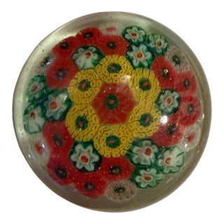 Mid-Century Modern Italian Millefiori Art Glass Paperweight – Concentric Floral Design For Sale