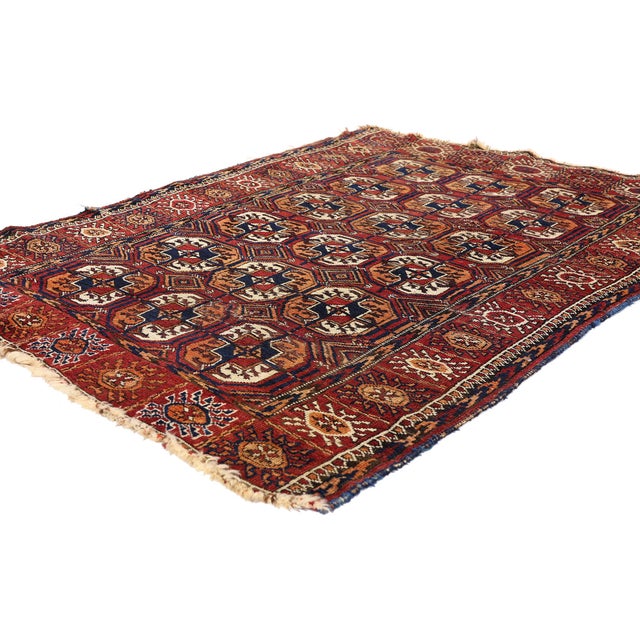 79554 Vintage Persian Turkoman Rug, 03'03 x 04'09. The Crimson Steppe: A Vintage Persian Turkoman Masterpiece of Nomadic...