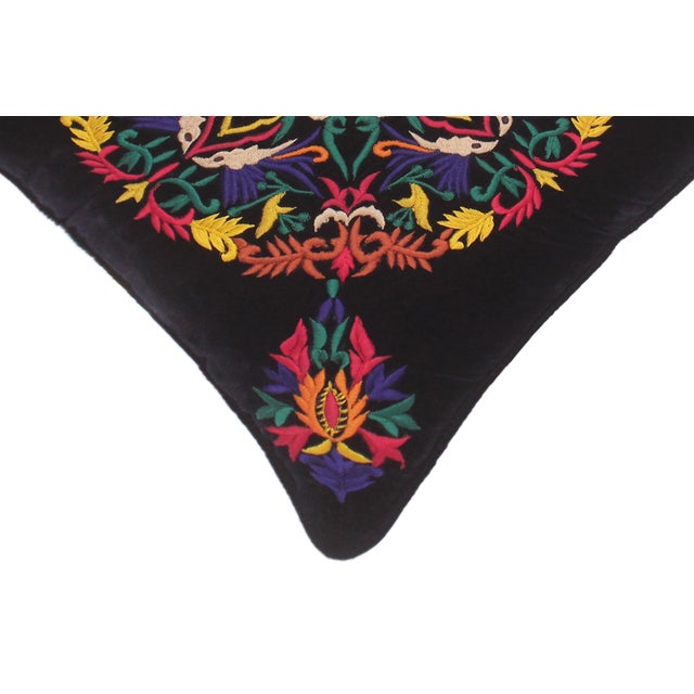 Textile Boho Chic Hand Embroidered Royal Blue Velvet Pillow For Sale - Image 7 of 8