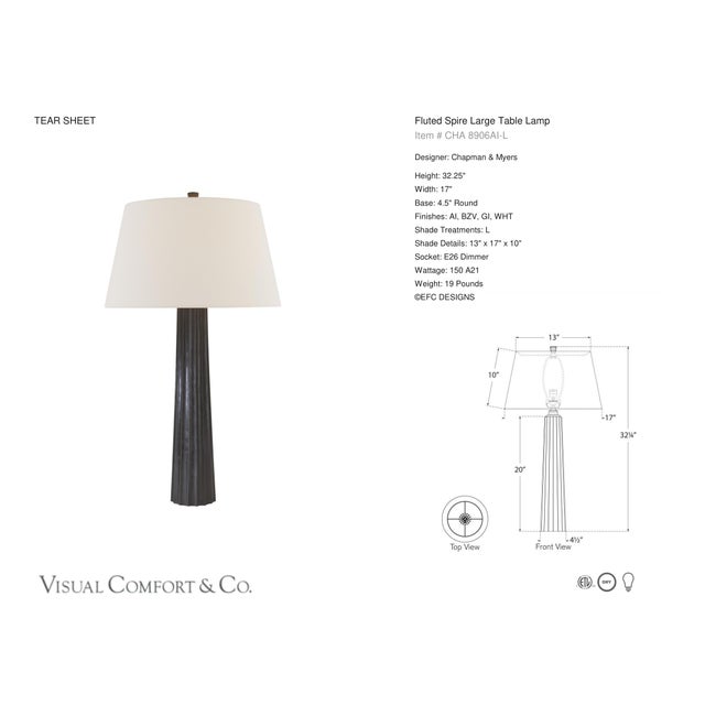 Chapman & Myers by Visual Comfort Signature Fluted Spire Large Table Lamp in Aged Iron with Linen Shade Designer: Chapman...