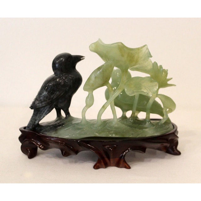 Vintage Carved Jade Birds on Wood Stand For Sale In Detroit - Image 6 of 11