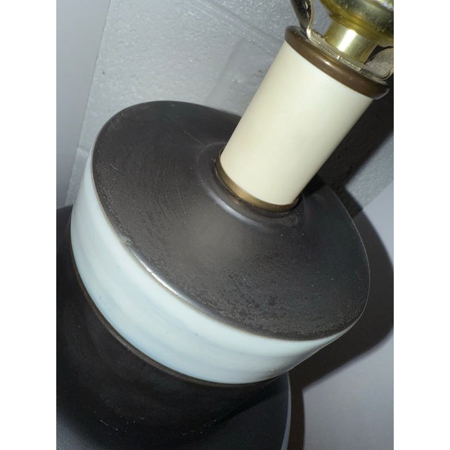 Metal Mid 20th Century Danish Modern Studio Pottery Ceramic Lamp in Black and White Stripe Glaze For Sale - Image 7 of 9