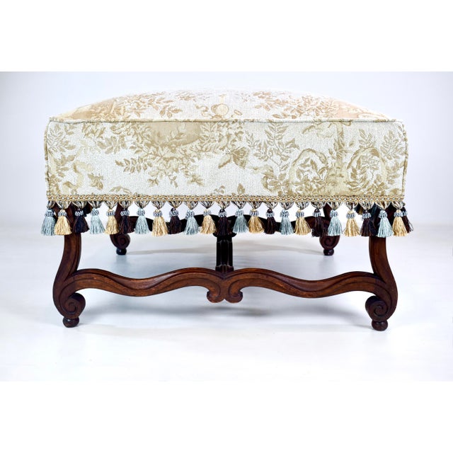 French Country Antique French Ottoman, Os De Mouton, Hand-Carved Oak, Louis XIV Style For Sale - Image 3 of 8