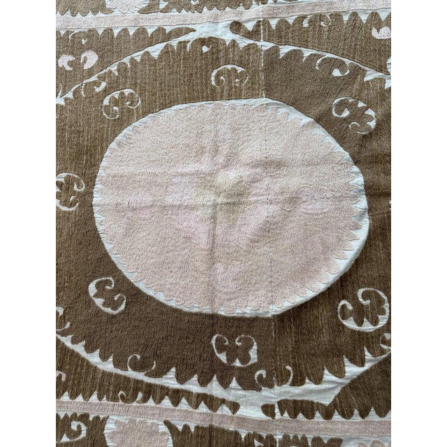 Mid-Century Modern Suzani Embroidery Wall Decor — Boho Embroidery 4'6'' X 5'6'' For Sale - Image 3 of 12