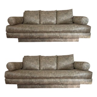 1990s Pair of Postmodern Sofas in Bronze Damask Fabric For Sale