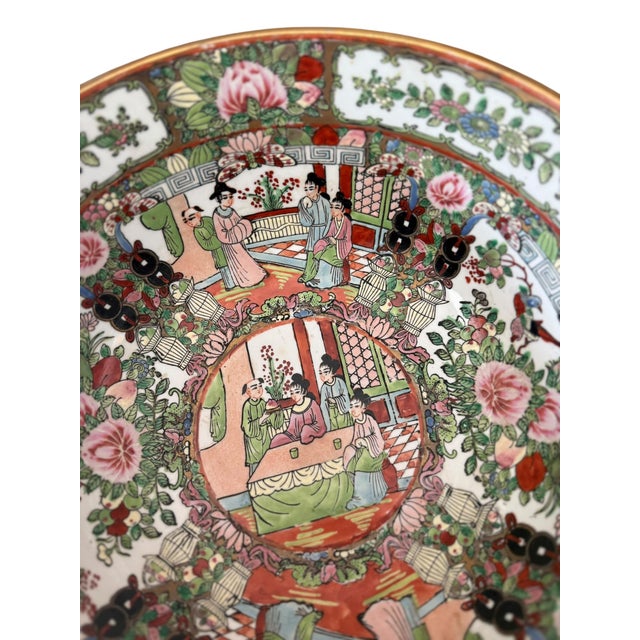 Ceramic Antique Chinese Rose Medallion Punch/Serving Bowls – A Pair, 12” Diameter (C. 1880–1920) For Sale - Image 7 of 11